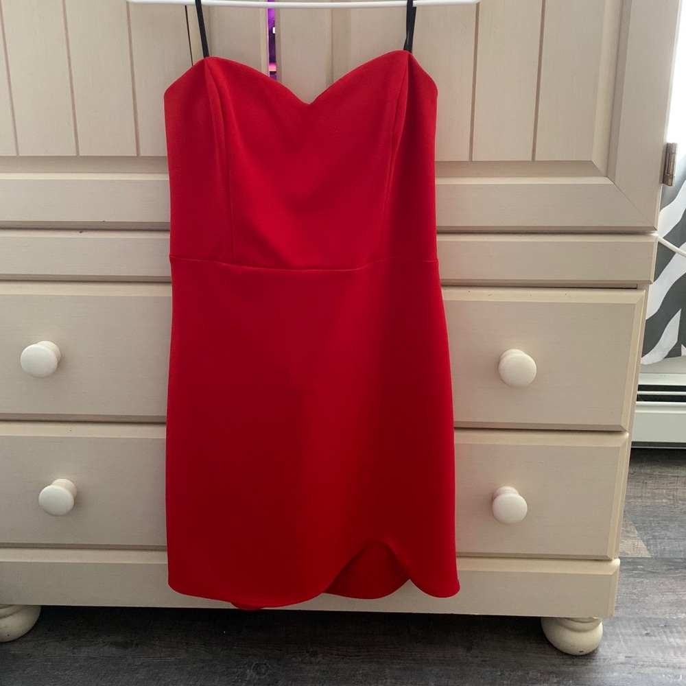 Red strapless dress